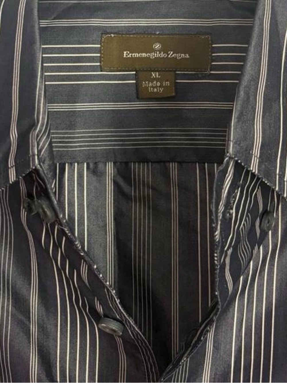 Ermenegildo Zegna black snd tan striped shine finish button up shirt